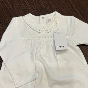 Knot White Baby one piece with Embroidered Collar